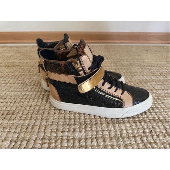 Giuseppe Zanotti Authentic Men’s High Top Sneakers EU 41 Gold Strap Zipper Leath - Picture 2 of 13